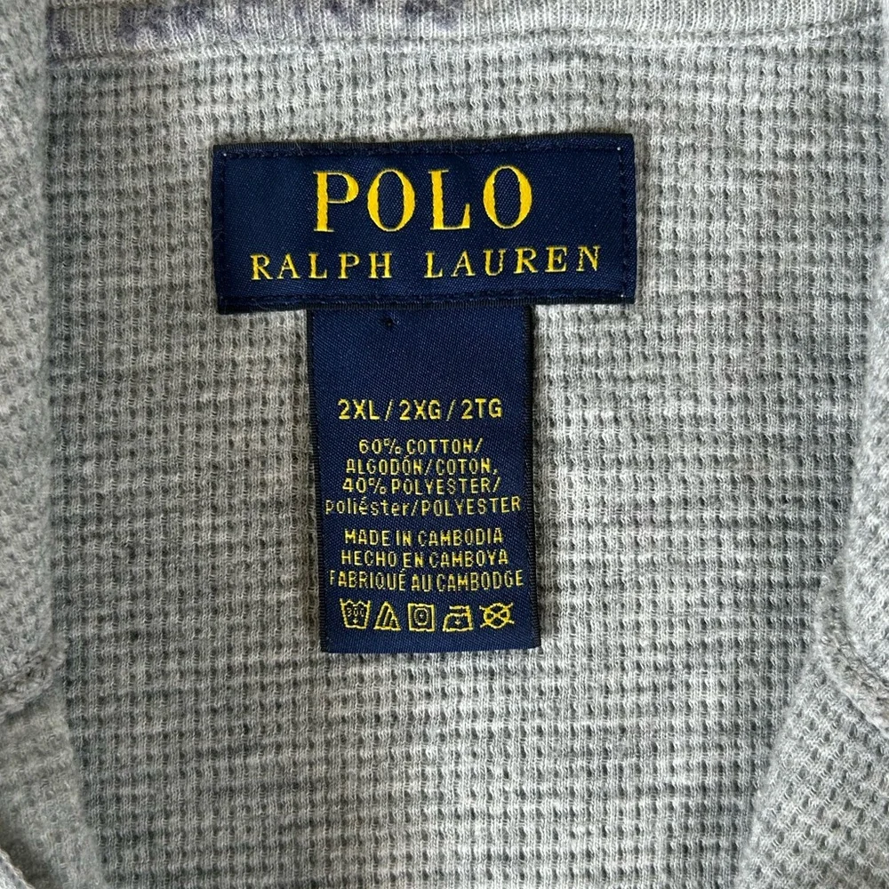 Polo Ralph‎ Lauren Quarter Zip Hoodie Mens 2XL Gray Thermal Waffle Pullover